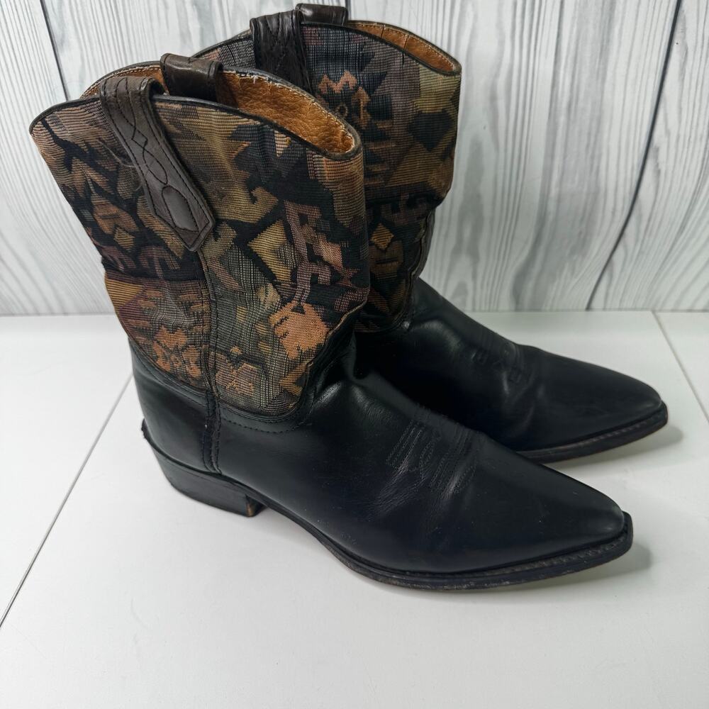 Vintage L.L. Bean Women’s 8 Cowboy Boots Brown Leather Tapestry Western Boho USA